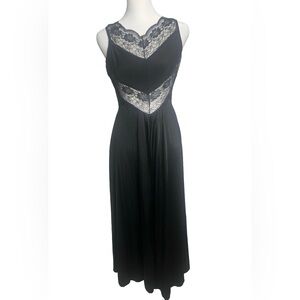 VTG Black Long Maxi Slip Dress Gown SM Lace Slinky Whimsigoth Glam Sexy Lingerie